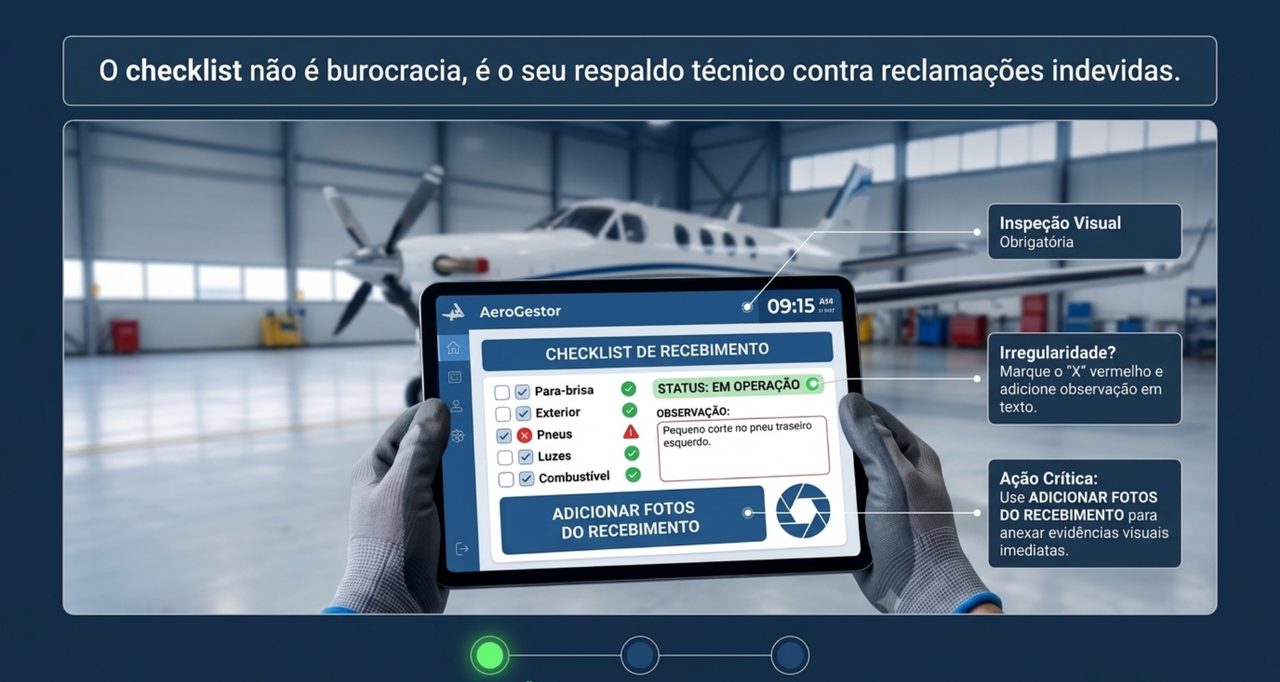 Checklist de recebimento com inspeção visual no tablet