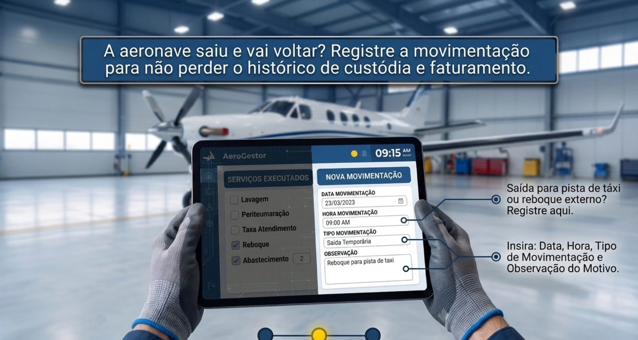 Registro de movimentação da aeronave no tablet