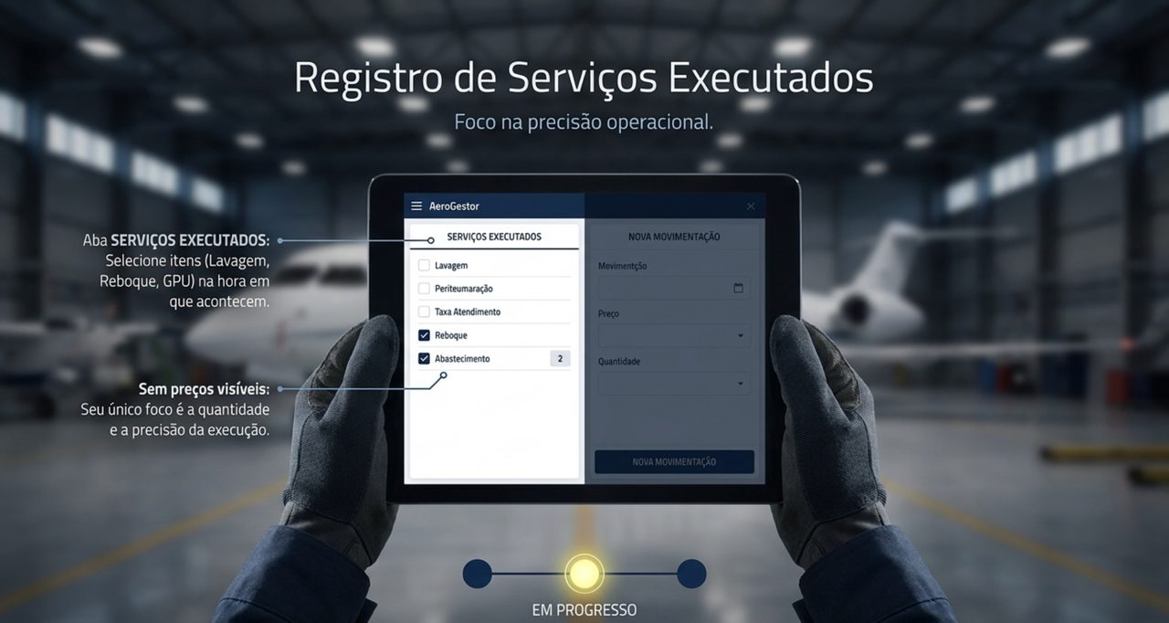 Aba de serviços executados no tablet